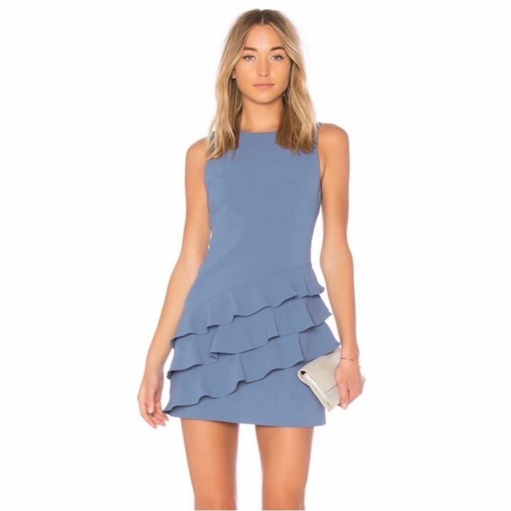 Alice + Olivia Clive Dusty Blue Sleeveless Ruffle Mini Dress size 6